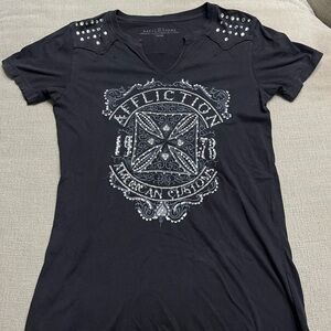 Affliction Women's American Custom Studded Y2k Top T-Shirt Medium Black/white